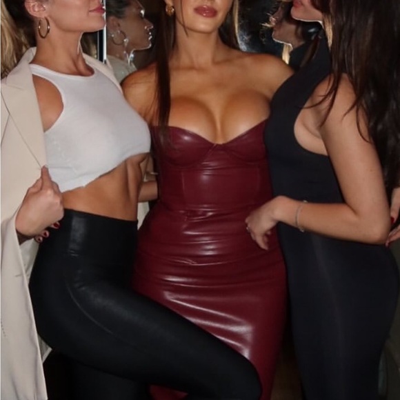 Soera Julianna Midi Strapless Faux Leather Burgundy Dress - Picture 2 of 4